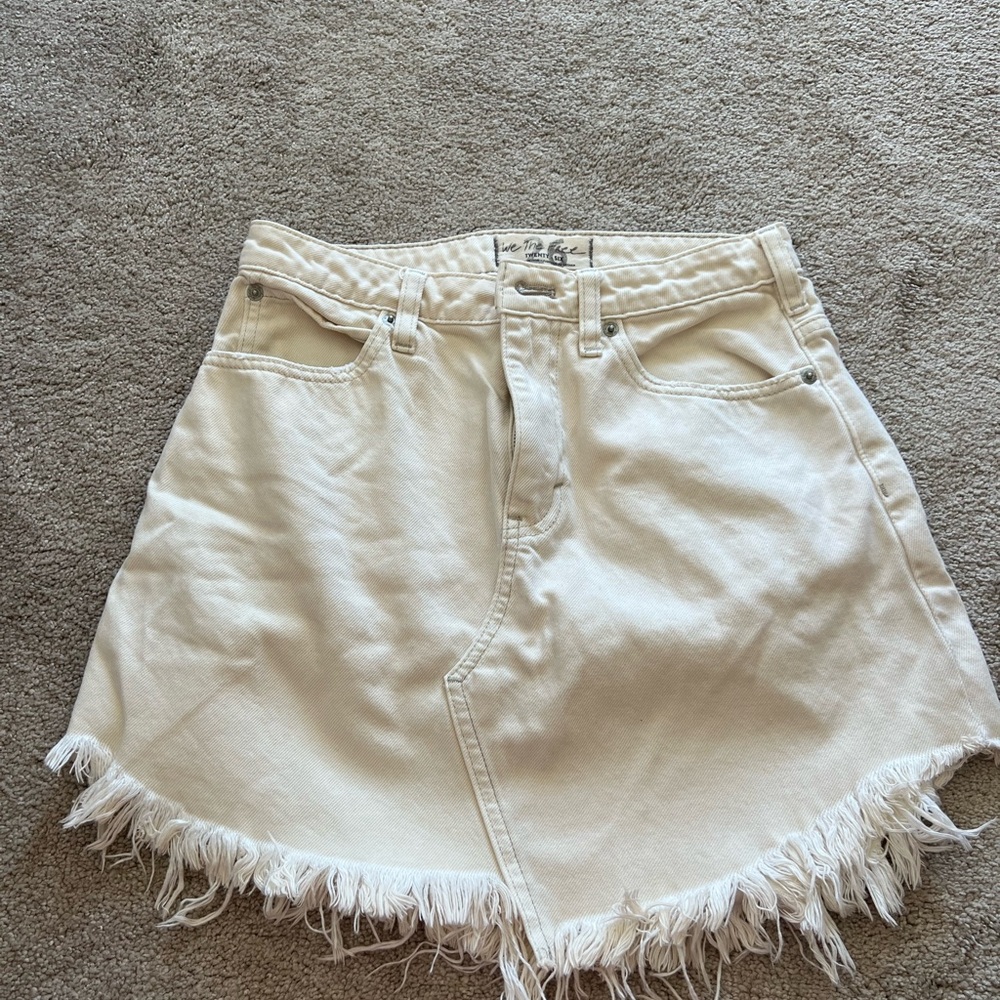 Free People white denim mini skirt